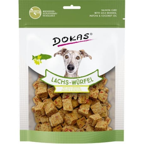 Dokas - Kostky lososa s goji a matchou 150g