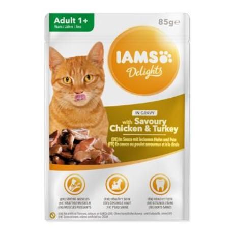 Iams Cat Kurča a morka v omáčke vrecko 85g