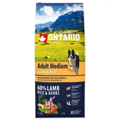 ONTARIO Dog Adult Medium Lamb & Rice & Turkey 12kg