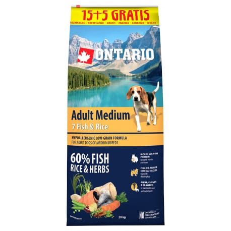 ONTARIO Dog Adult Medium Fish & Rice 15+5kg
