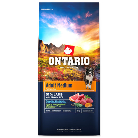 Ontario Adult Medium Lamb & Brown Rice 12kg