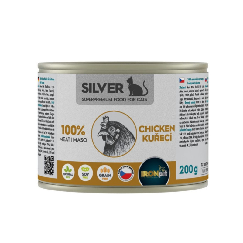 IRONpet Silver Cat Kuřecí 100% masa, konzerva 200g