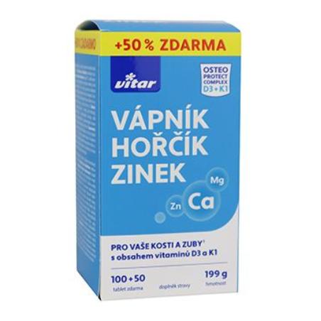 Vitar Vápník+Hořčík+Zinek+D3+K1 100+50tbl
